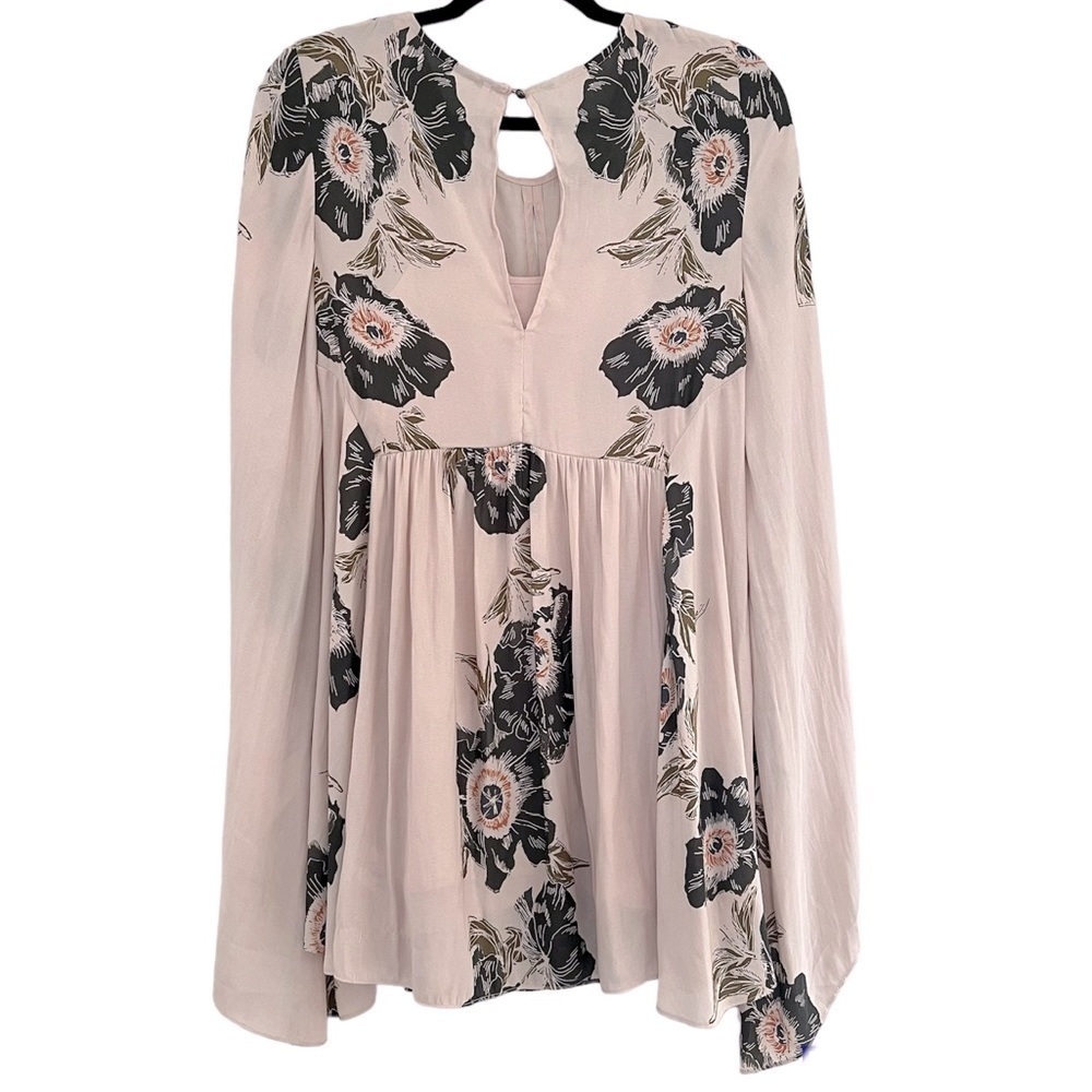 Free People Floral Print Bell Sleeve Mini Dress Size Small - Picture 2 of 6